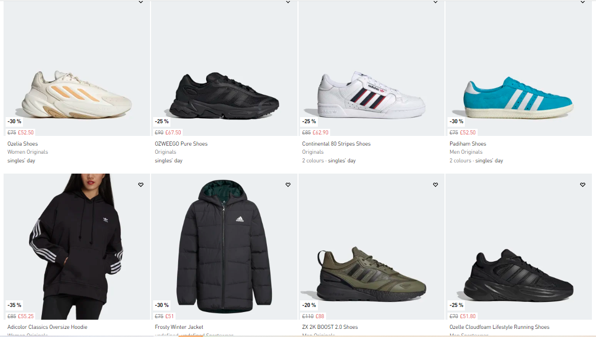 Adidas UK sale up to 40% mừng 11.11 với gần 7000 mặt hàng